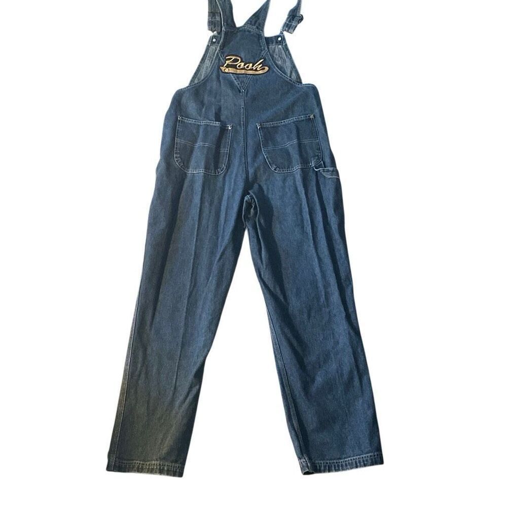 Vintage 90s Winnie the Pooh Denim Overalls Disney Small Blue Jean Carpenter y2k - Picture 2 of 12